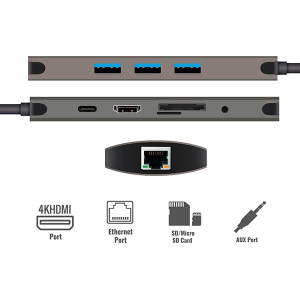 USB hub Promate Тype-C PrimeHub-C Grey