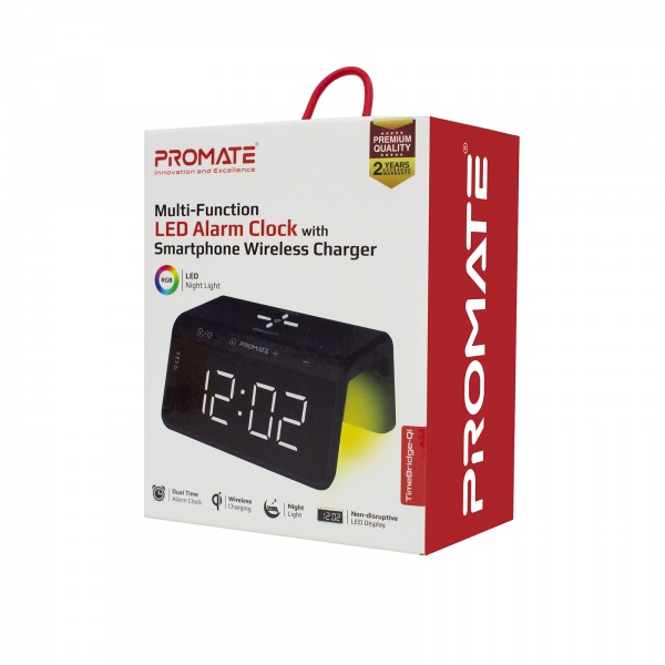 Беспроводное зарядное устройство Promate TimeBridge-Qi с часами-будильником 10 Вт Black 