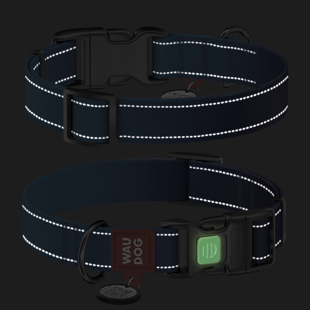 Нашийник Waudog Nylon Mono світловідбивний M синій нейлон Ш 20 мм Д 28-40 см