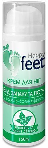 Крем для ніг HAPPY FEET Від запаху і поту з протигрибковим ефектом з ялівцем та чайним деревом 150 мл