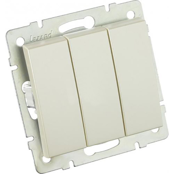 Выключатель трехклавишный Lezard Rain без подсветки 250В жемчужно-белый 703-3088-109