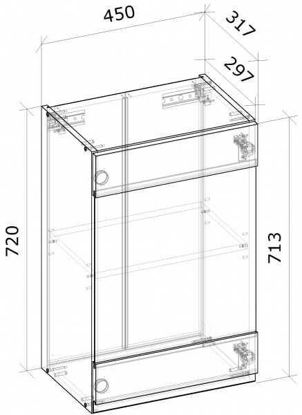 Шкаф верхний с витриной МС Джетта 45х72х31,7 см, графит серый/дуб сонома Грейд