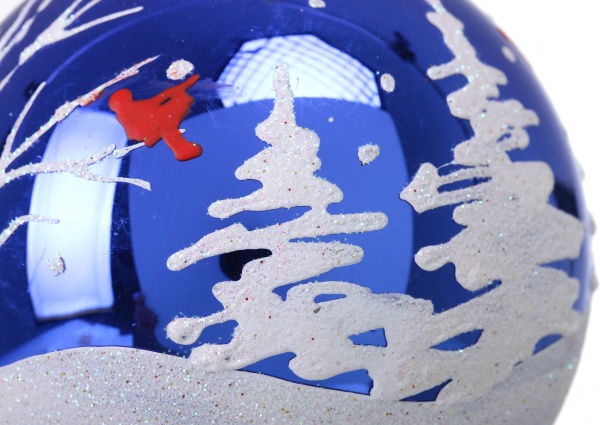 Куля новорічна з простим пейзажним малюнком d 80 мм помаранчевий