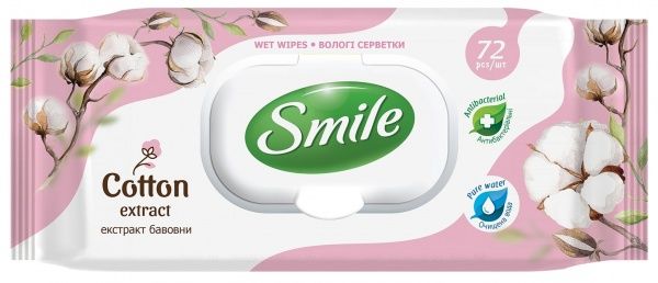 Влажные салфетки Smile с экстрактом хлопка 72 шт.