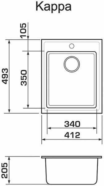 Мойка UP! (Underprice) из кварцевого песка KAPPA GRAFIT 41х49х21 