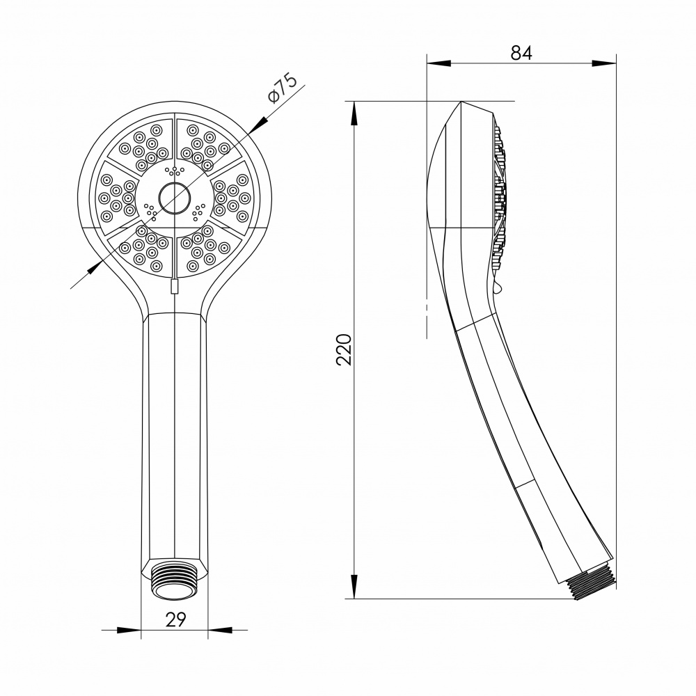 Ручной душ RJ 75 мм, 3и режимы, блистер, хром