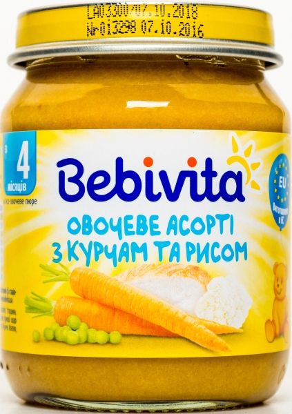 Пюре Bebivita Овочеве асорті з курчам та рисом 125 г 