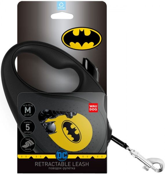 Поводок-рулетка WAUDOG с рисунком Бэтмен желтый М до 25 кг 5 м