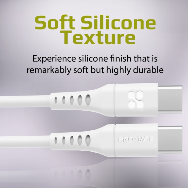 Кабель Promate PowerLink-CC120 USB-C to USB-C 60 Вт Power Delivery 1,2 м білий (powerlink-cc120.white) 