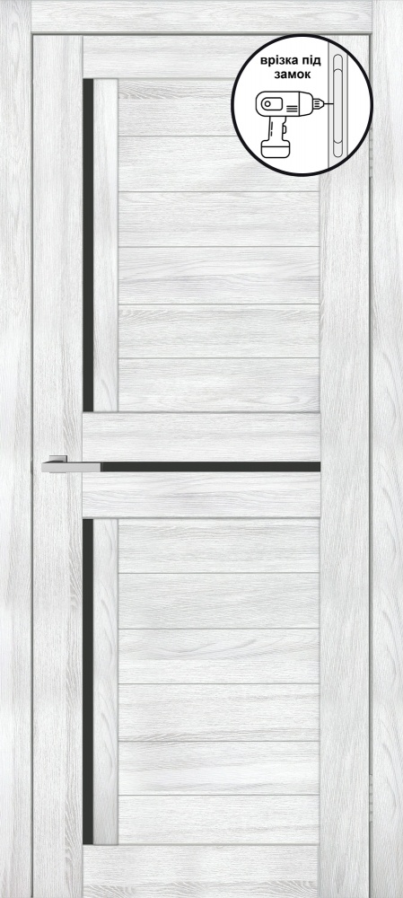 Дверне полотно ОМіС Lego 01.1 BG (з фрезеруванням п/з 96/85) ПО чорне скло 800 мм клен айс