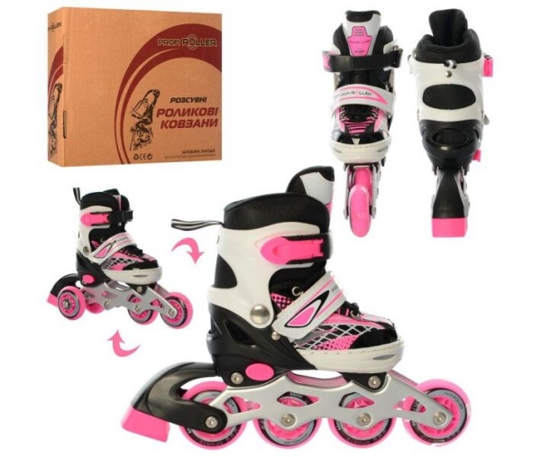 Роликовые коньки World Top Development раздвижные A 4140-M-P р. 35-38 белый с розовыми вставками