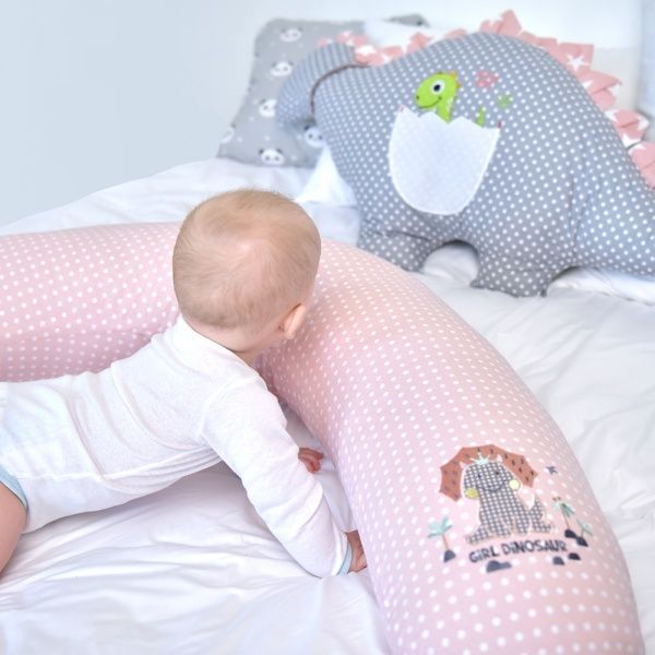 Подушка для годування Standart Dinosaur 35х200 см з карабіном Рожева IDEIA