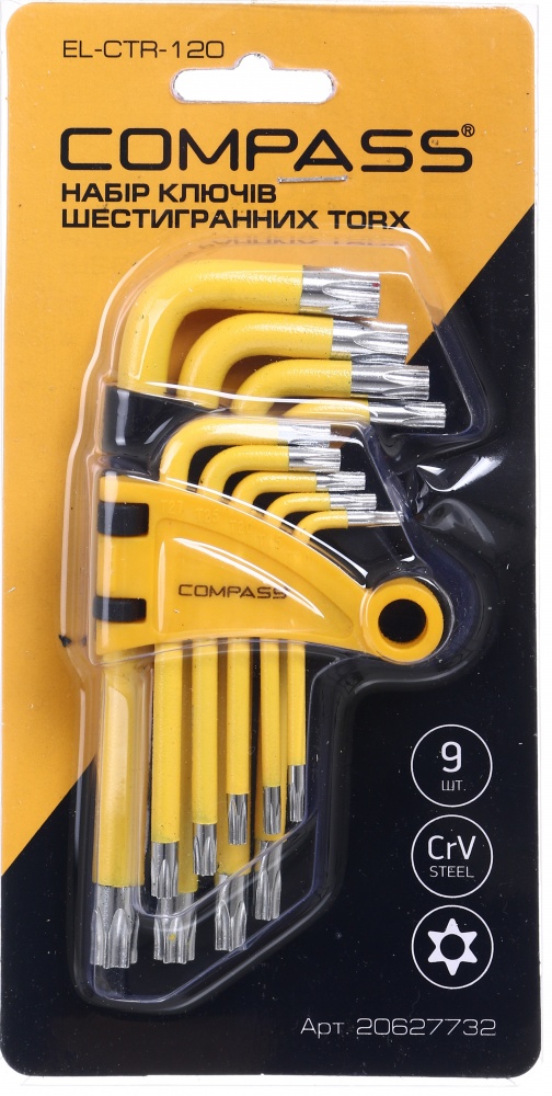 Набір ключів Compass імбусових 120 мм TORX 1.5-10 мм 9 шт. EL-CTR-120