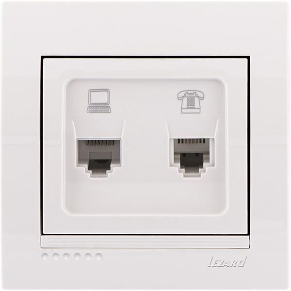 Розетка компьютерная + телефонная двойная Lezard Deriy белый 702-0202-143