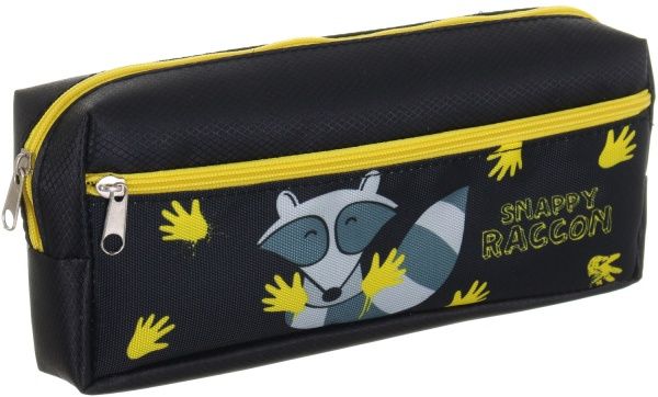 Пенал школьный на два отделения Snappy Raccon черно-желтый