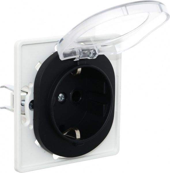 Розетка с заземлением Aling-Conel Eon без шторок с крышкой черный E633.E1