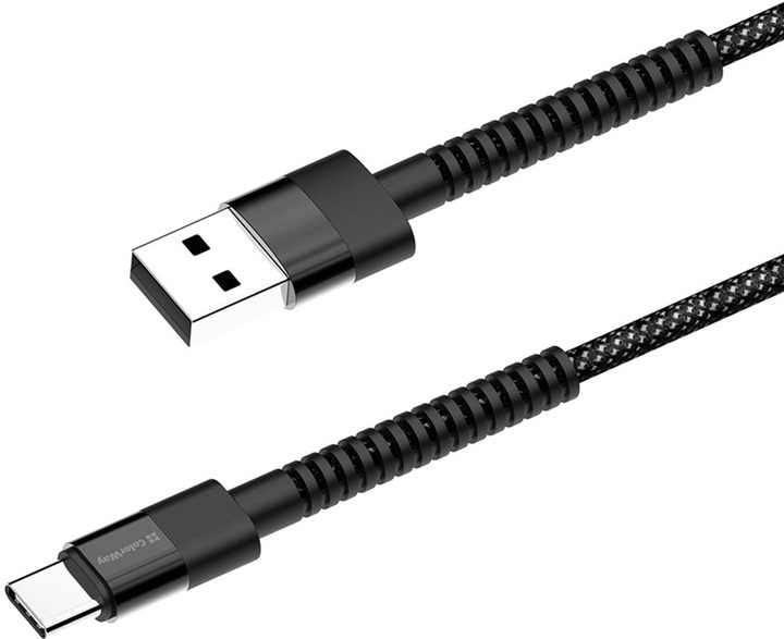 Кабель ColorWay USB - Type-C (nylon - long head) 2.4А 1 м чорний (CW-CBUC063-BK)
