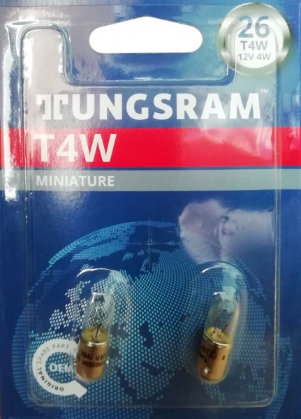 Лампа накаливания Tungsram T4W BA9S 12 В 4 Вт 2 шт 3000