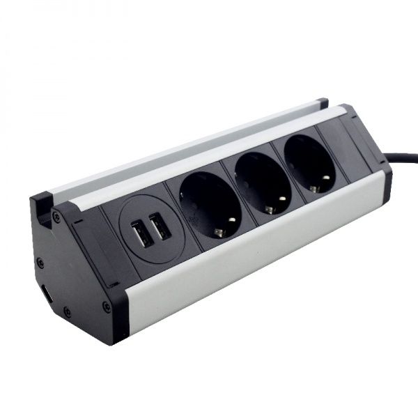 Розетка + USB подвійна у розетку із заземленням ElectroHouse без шторок без кришки сріблястий EH-AR-307