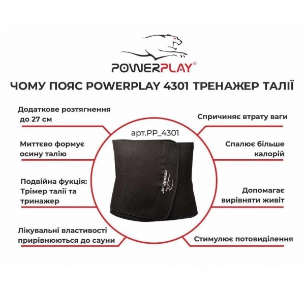 Пояс для похудения PowerPlay PP_4301_Black_100_Pocket 