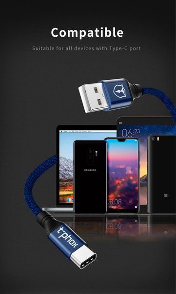 Кабель T-PHOX USB Type-C 1.2 м синій (T-C810 Blue) Speed 