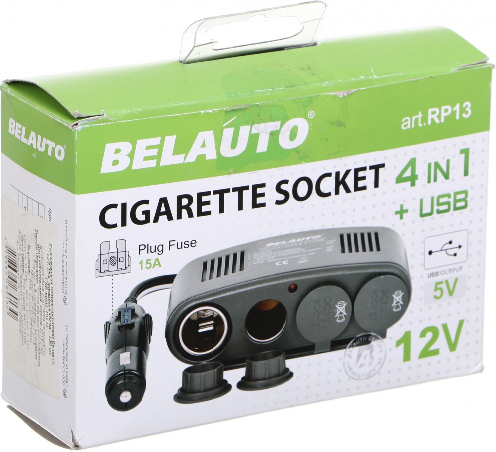 Разветвитель автомобильный Белавто 12V, 15A
