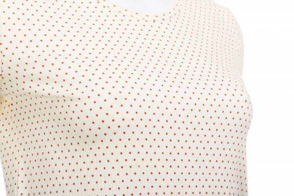 Комплект домашний женский Горошек коралл футболка и капри р. S молочный