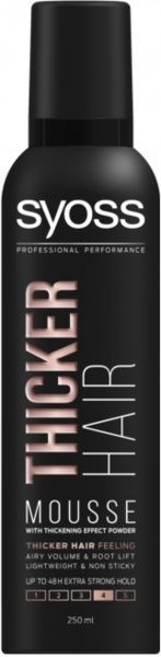 Пінка-мус для волосся Syoss Thicker Hair з волокнами для потовщення, фіксація 4 250 мл