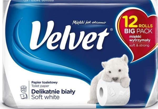 Туалетний папір Velvet Делікатна біла тришаровий 12 шт.