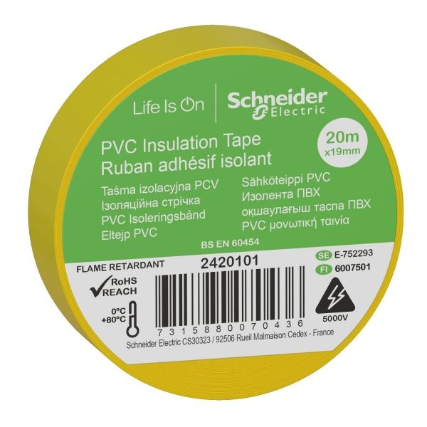 Стрічка ізоляційна Schneider Electric 19 мм x 20 м жовта ПВХ 2420101