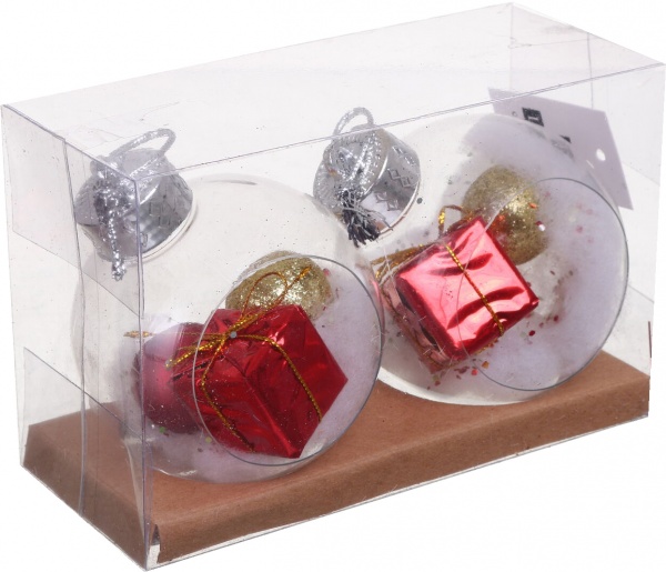 Набір підвісок куль із декором 8 см 2 шт. прозорий NY21123