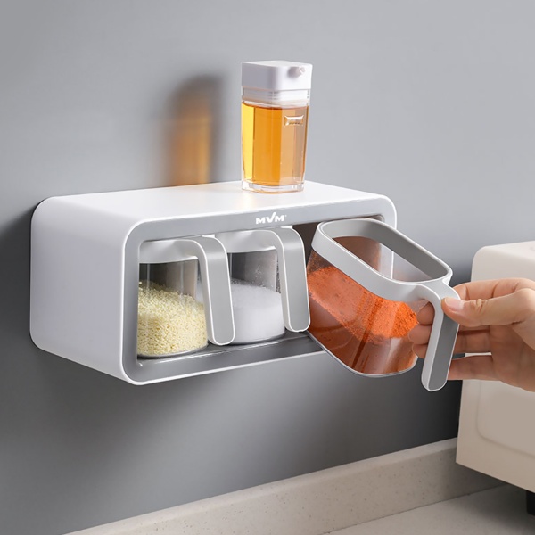 Набір банок на підставці з 3-ма ємностями для зберігання KP-12 WHITE/GRAY