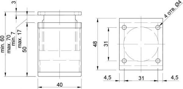 Мебельная ножка Smart NА 02C00 H-60 мм 96192 алюминий 