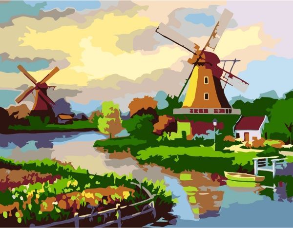 Картина по номерам Мельница возле речки 35х45 см Rosa Start 