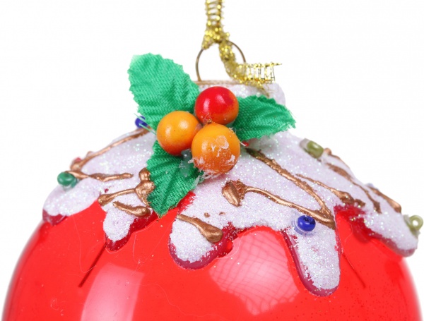 Шар новогодний с лепными элементами d 80 мм красный