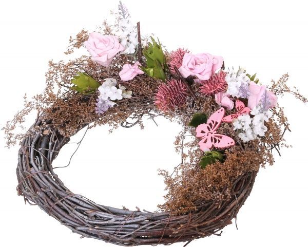 Вінок великодній Весняний з лози і квітів 28 см E570501B