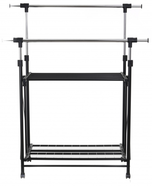 Держатель для одежды PROзапас 890х510х108 (1840) мм двойной раскладной с полками черный