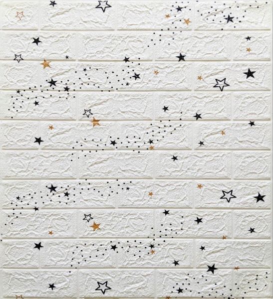 3D Панелі ПВХ самоклеюча цегла + зірки білий 0,539 кв.м