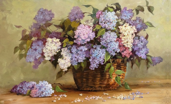 Репродукция Сирень в корзине 50x80 см Арт Фемелі 