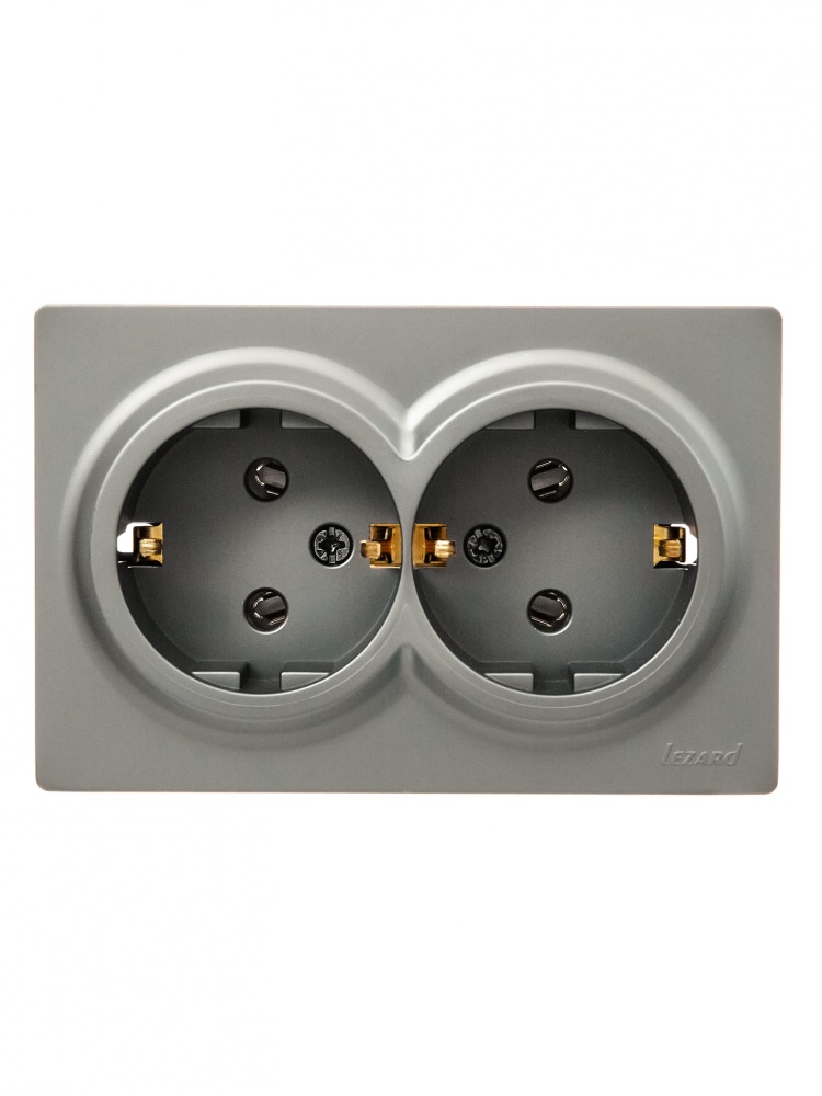 Розетка накладна подвійна побутова із заземленням Lezard LETO IP20 платина 752-3500-127B