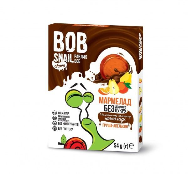 Мармелад BobSnail груша-апельсин-бельгийский молочный шоколад 54 г 