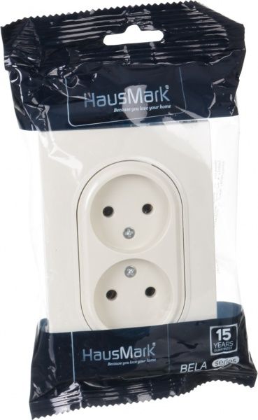 Розетка кінцева подвійна без заземлення HausMark Bela без шторок без кришки крем SNG-SCP.RD20MG21WTG-C