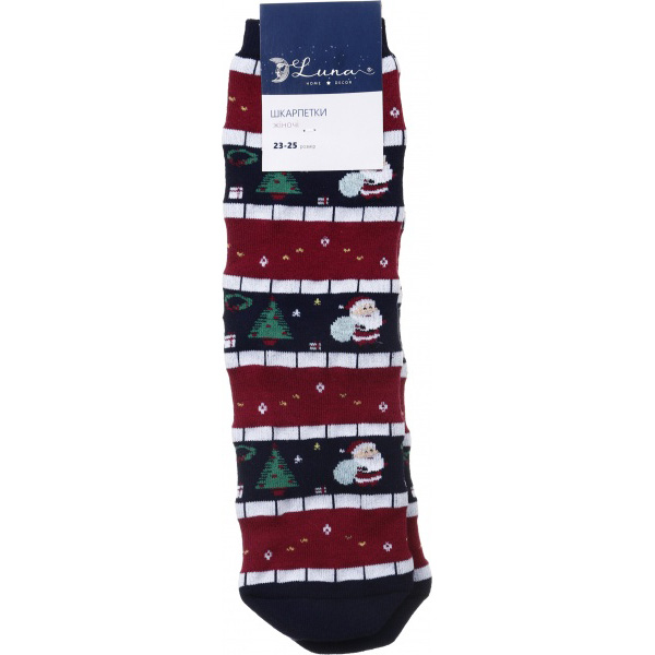 Шкарпетки жіночі Luna Сніговик з ялинками червоні р.23-25 темно-синій із чорним 1 шт.