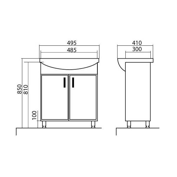 Тумба підлогова Aqua Rodos Ассоль 50 з умивальником Nova 50