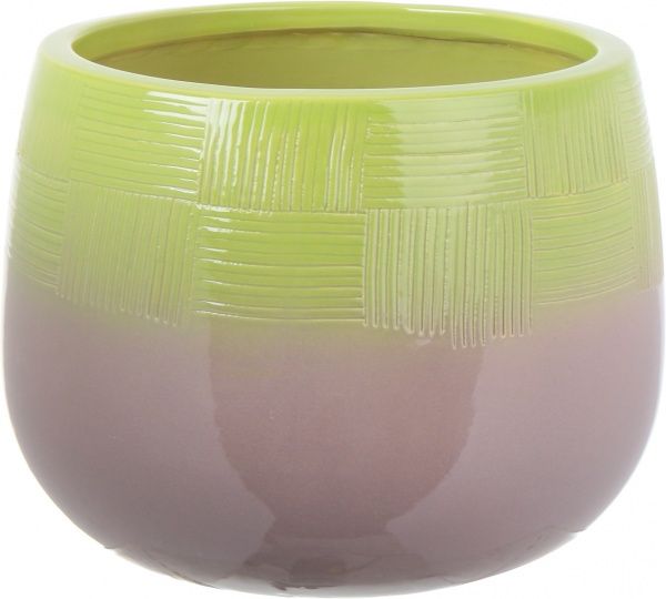 Горщик Viet Thanh Ceramic з блюдцем гармонія 25х21 см VT.11416-2 круглий сірий із зеленим 