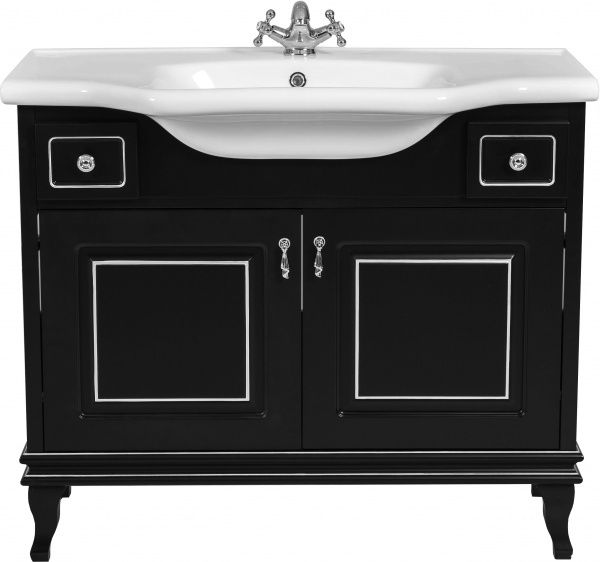 Тумба підлогова Aqua Rodos Беатріче 100 чорна патина хром з умивальником New Klasik