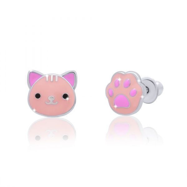 Сережки-пусети UMa&UMi Котик з лапкою кораловий