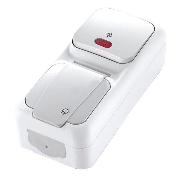 Вимикач одинарний + розетка з підсвіткою Viko Palmiye IP54 сірий