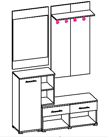 Прихожая с зеркалом Visent Твинс 1400х400х2100 мм дуб крафт серый/белый 