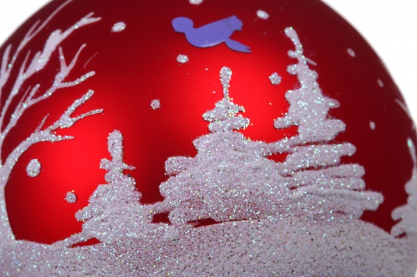 Куля новорічна з простим пейзажним малюнком d 80 мм помаранчевий